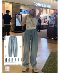 ハイウエストタックテーパードデニムパンツ[qu145]　グレイル