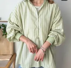 mayoさん★ストライプシャツ グリーン ３L