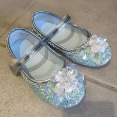 子供用水色 ビジュー付き フォーマルシューズ　17.5-18.5