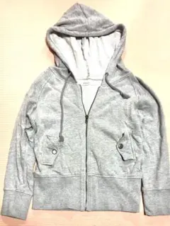 パーカー グレー フリーサイズ 丈短め 長袖 両ポケット ウエストゴム 美ライン