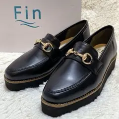 美品✨Fin フィン　スクエアトゥ厚底ビットローファー　黒　22.5cm 厚底