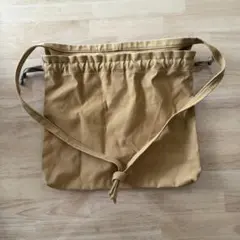 ベージュ キャンバス 巾着型 ショルダーバッグ