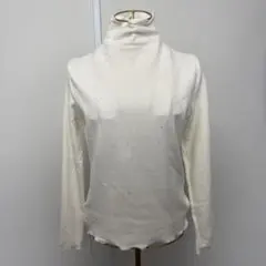 ホワイト ラメタートルネック 長袖 トップス