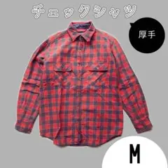 Romantic Mochaチェックシャツ 赤 Mサイズ 羽織り 厚手
