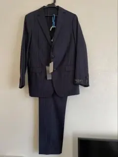新品　デザインワークス　スーツ上下　セットアップ　紺色　ストライプ　ウール