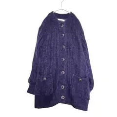 ＊ニット＊　ジャケット カーディガン 紫 長袖 レトロ ウール ラメ　ゆるだぼ