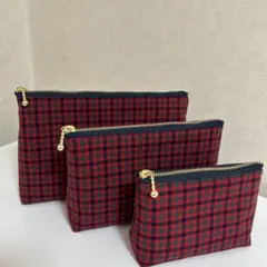 ファミリア風ポーチ３点セット　ファスナーネイビー