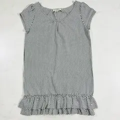 美品✨グリーンレーベル チュニック ストライプ 半袖 フリル 白 黒（E905）