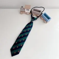 キッズネクタイ　子供用ネクタイ　ストライプ　シルク　絹　ネイビー　グリーン　刺繍