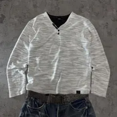 y2k MOSSIMO ヘンリーネック レイヤード風 ロンT ライトグレーのサムネイル