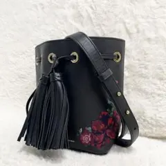 ラルフローレン 巾着 花柄 刺繍 チェーン タッセル ショルダーバッグ ロゴ 黒