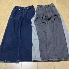 ダークブルー フリンジ裾 ロングパンツ デニムパンツ　150 gu 女の子