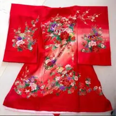 お宮参り 産着 祝着 着物 赤 花車 舞蝶 四季草花 女の子 襦袢付き