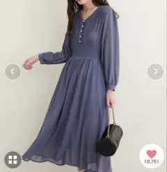 natural couture ピンタックプリーツお上品ワンピース　ブルー