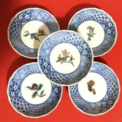 新品・未使用　九谷焼　青郊窯　八角皿揃５枚セット　銘々皿　色絵花鳥　宝尽くし 九谷焼 青風窯 八角皿揃 染付宝紋花鳥 5枚セット - メルカリ