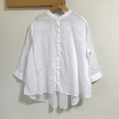 【美品】無印良品 リネン洗いざらし 七分袖シャツ ブラウス L