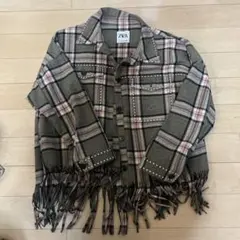 ZARA チェック柄 フリンジジャケット