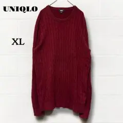 ユニクロ　ニット　セーター　レッド　XL カシミヤ混　ケーブル編み　長袖トップス