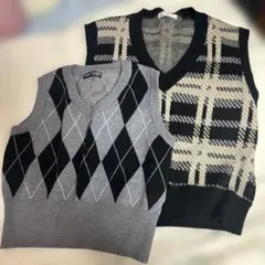 ニットベスト 2点セット チェック アーガイル