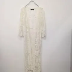 w closet レースロングカーディガン ホワイト F 美シルエット 上品のサムネイル