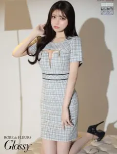 Glossy/グロッシー袖付き/ ツイードニット/ フロントジッパー/ タイト