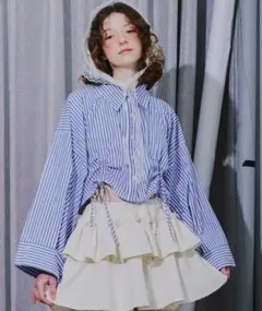 VIOLETTA クロップドオーバーシャツ ストライプ 長袖 シャツのサムネイル