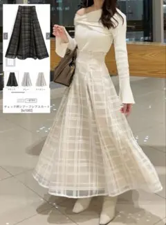 チェック柄シアーフレアスカート[tu1082]のサムネイル