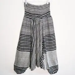 2WAYサルエルパンツ　タイパンツ　太さの異なるボーダー　黒系