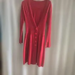 赤のリブ編みVネックカーディガン♡試着のみ