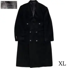 【カシミヤ100%×大きいサイズ】マキシ丈ダブルチェスターコート ブラック XL