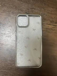 大人かわいい リボン柄 iPhoneケース クリア＋シルバー縁