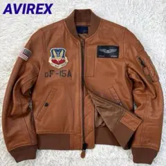 ✨周年記念モデル・MA-1✨アヴィレックス　レザージャケット　ワッペン　ブラウン