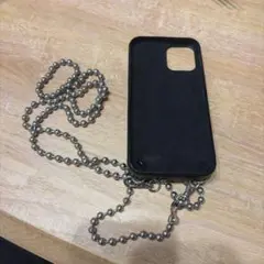 ブラック iPhoneケース ボールチェーン付き