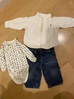 【ほぼ新品】Ralph Lauren 白シャツとデニムパンツセット 6M
