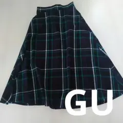 GU タータンチェック フレアスカート ネイビー S