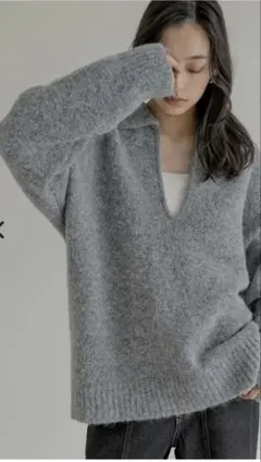 起毛ブークレニットホック付き2WAYトップス　チャコールグレー