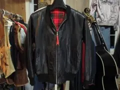 国産ヴィンテージ リブジャン レザージャケット ライダース 裏地タータンチェック