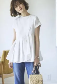 【美品】RUIRUE BOUTIQUE ペプラムトップス レース切替 ホワイトのサムネイル