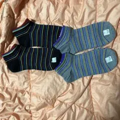 日本製カラフルストライプ ショートソックス 4足セット　23〜25cm