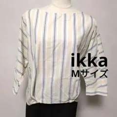 ikka ストライプ柄 五分袖シャツ Mサイズ