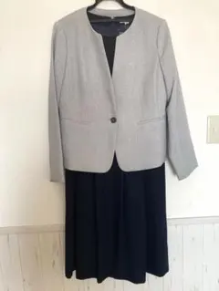 グレー ジャケット ネイビー ドレス セット 13号　大きいサイズ