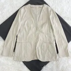 23区　洗える　リネン　ストレッチ　ノーカラージャケット　ベージュ　38