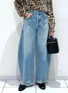 美品 ウィム ガゼット ラインカーブDENIM 38 ライトブルー ダメージ加工