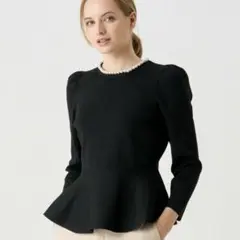 美品　ANAYI パールペプラム プルオーバー 38 ブラック　黒