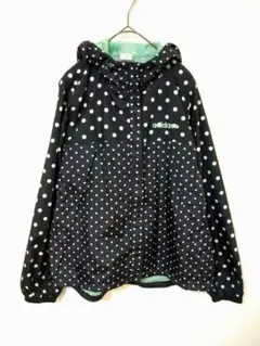 アディダス　美品　ナイロンジャケット　レディースM　黒色　水玉模様　ドローコード