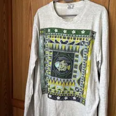 グレーの長袖カットソー カラフルプリントUSA製