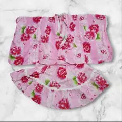 女の子　140　浴衣ドレス　ピンク　ラメ花柄　　レース付　甚平　夏祭り　花火大会