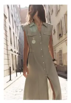 ZARA リネン地ミディ丈ワンピース　L 新品未使用