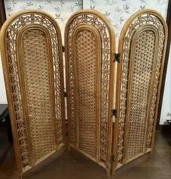 ❇︎美品❇︎ラタン 4連パーテーション 昭和レトロ アジアン 値段交渉