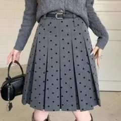 とも様専用【トレンド♡】グレー×ドット プリーツスカート